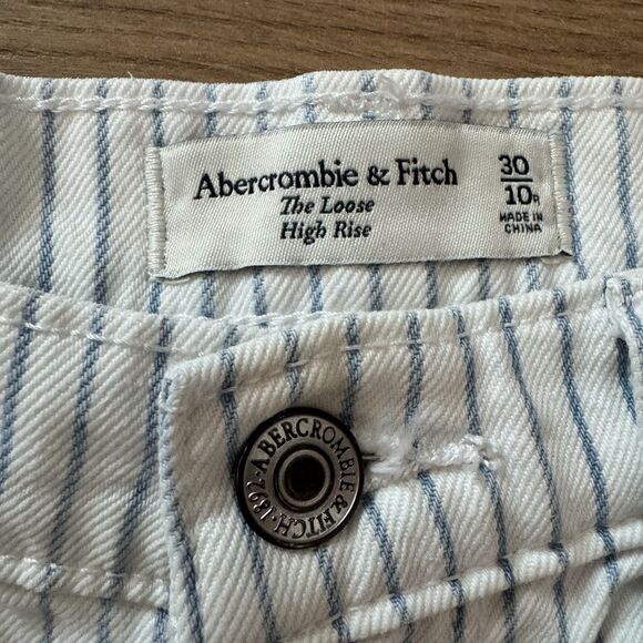 NWOT Abercrombie & Fitch The Loose High Rise Pants Blue White Stripe Size 30/10R - Picture 3 of 6